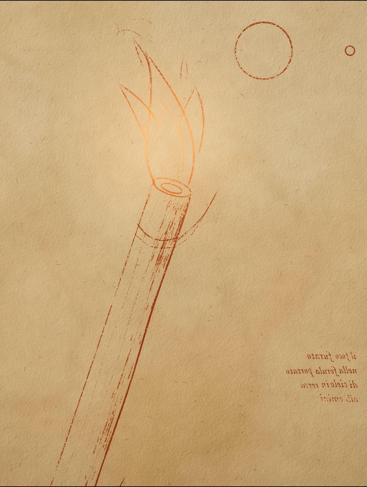 Red chalk study: a flame carried on a stalk, the stolen fire