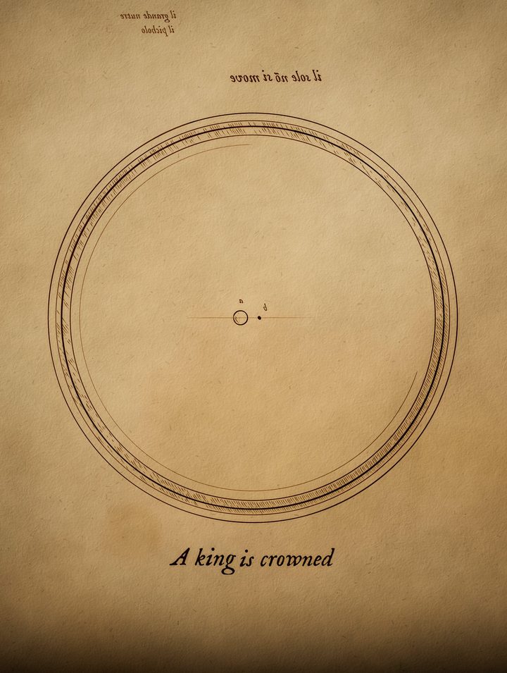 Ink study: the shell's rings around a tiny surviving centre