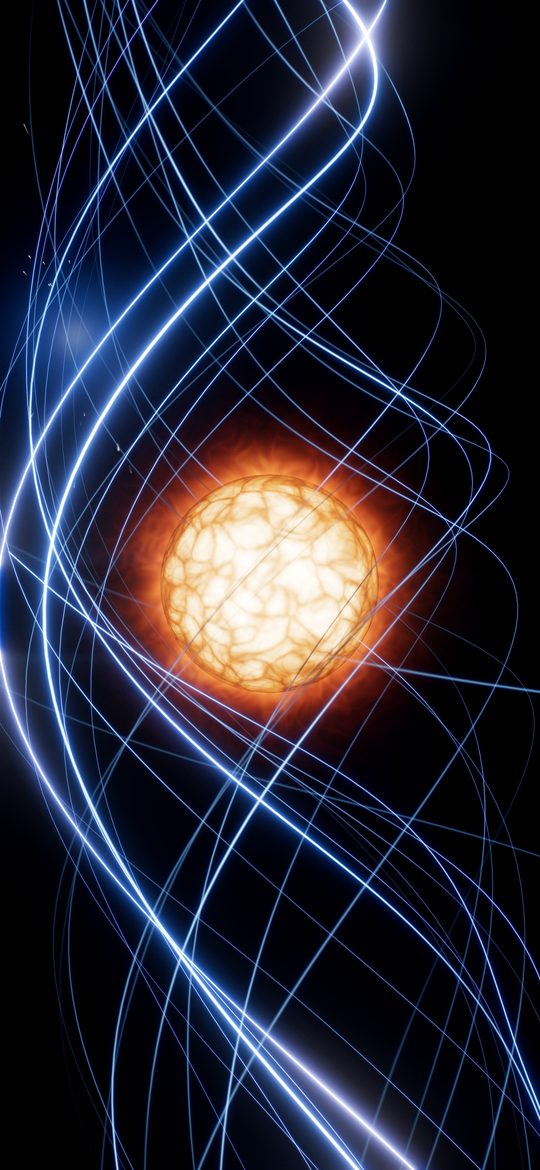 Magnetic filaments around a burning star, 1:15